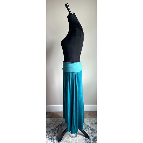 JAMES PERSE Women's Teal Color Block FoldOver Waist Mid Rise Midi Skirt Size 3/L - Picture 2 of 7